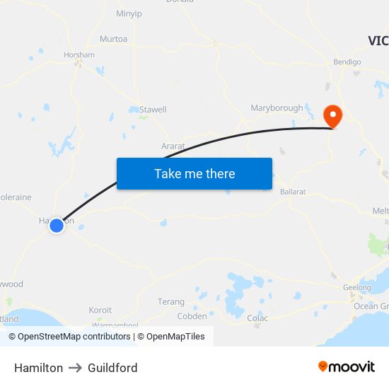 Hamilton to Guildford map