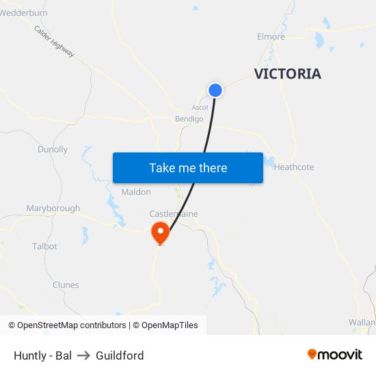 Huntly - Bal to Guildford map