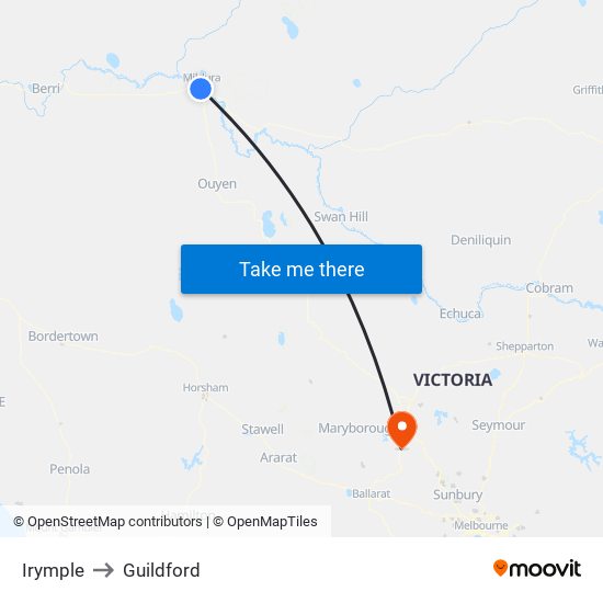 Irymple to Guildford map