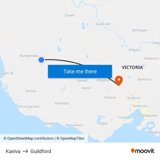 Kaniva to Guildford map