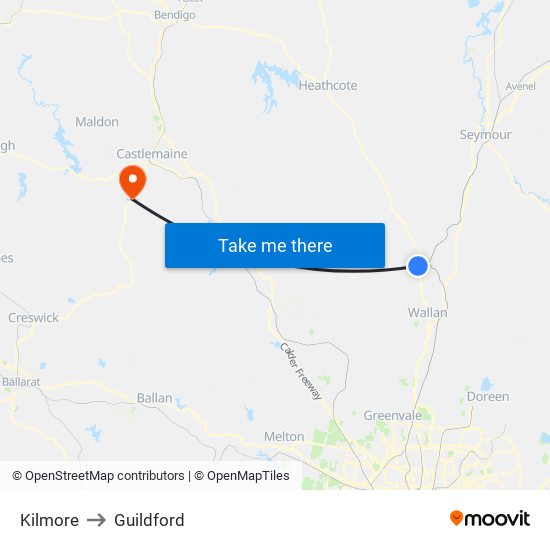 Kilmore to Guildford map