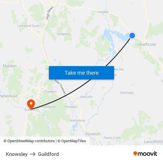 Knowsley to Guildford map