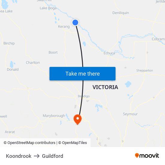 Koondrook to Guildford map