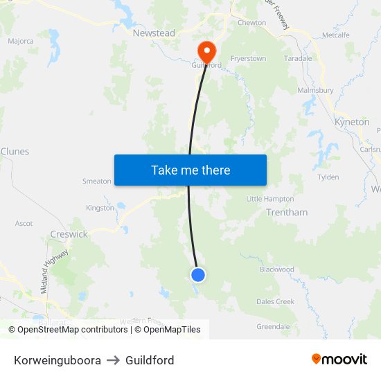 Korweinguboora to Guildford map