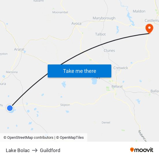 Lake Bolac to Guildford map