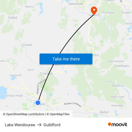 Lake Wendouree to Guildford map