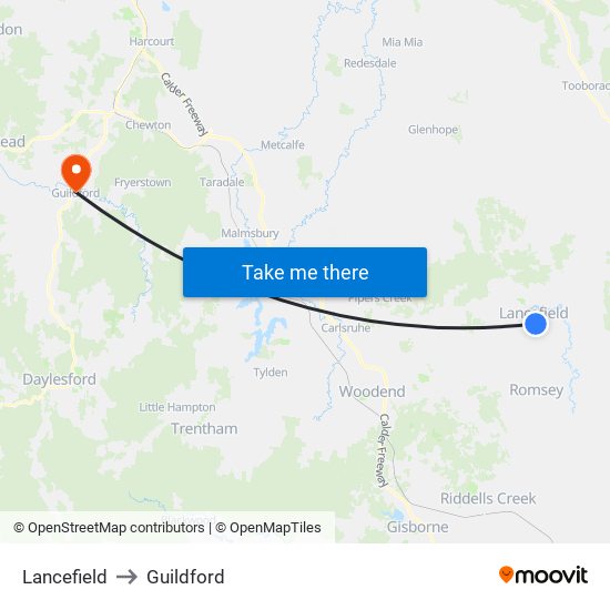 Lancefield to Guildford map