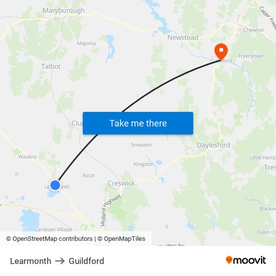 Learmonth to Guildford map