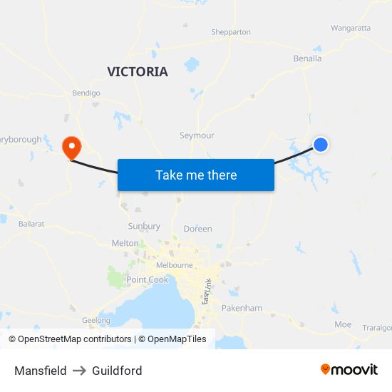 Mansfield to Guildford map