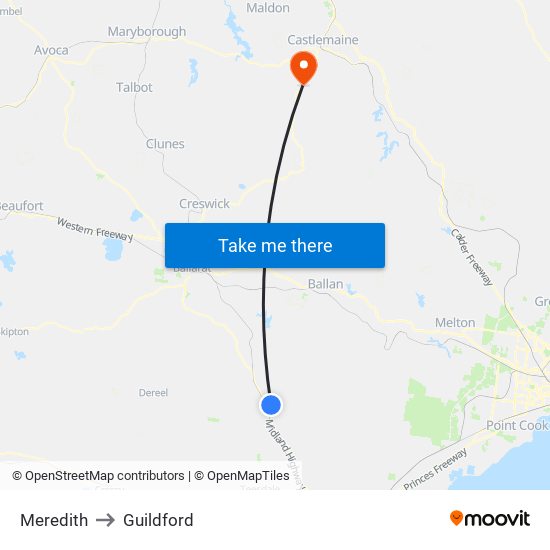 Meredith to Guildford map