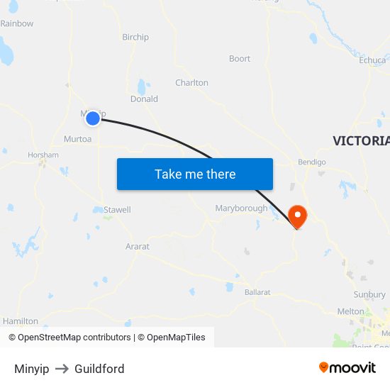 Minyip to Guildford map