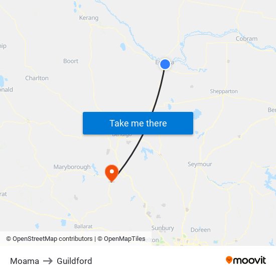 Moama to Guildford map