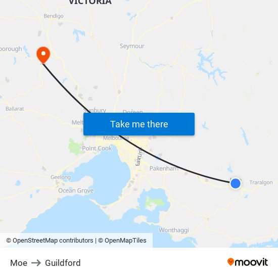 Moe to Guildford map