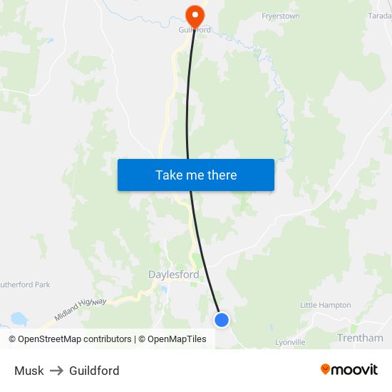 Musk to Guildford map