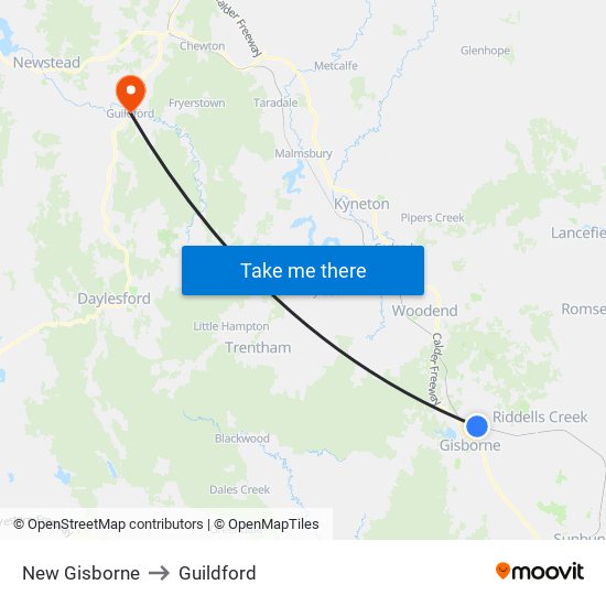 New Gisborne to Guildford map