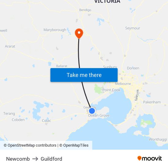 Newcomb to Guildford map