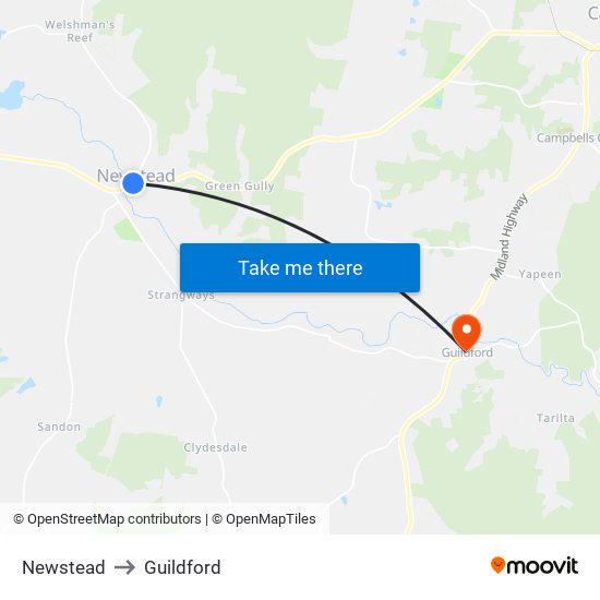 Newstead to Guildford map