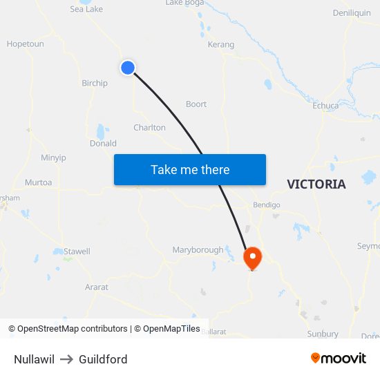 Nullawil to Guildford map