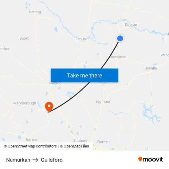 Numurkah to Guildford map