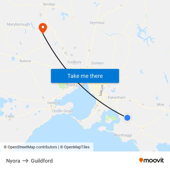 Nyora to Guildford map