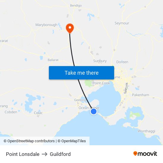 Point Lonsdale to Guildford map