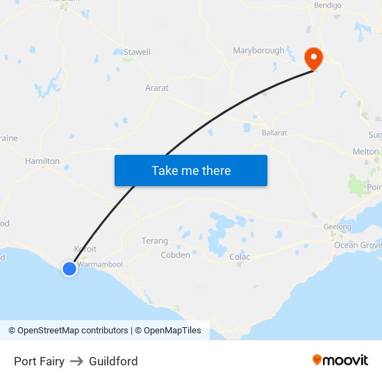 Port Fairy to Guildford map