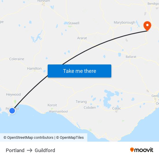 Portland to Guildford map