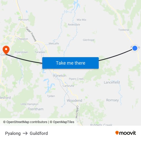 Pyalong to Guildford map