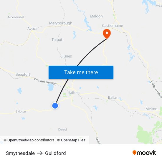 Smythesdale to Guildford map