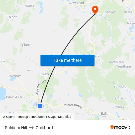 Soldiers Hill to Guildford map