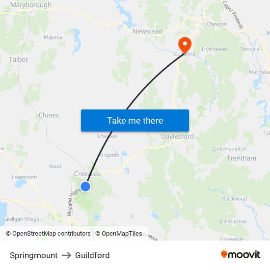 Springmount to Guildford map