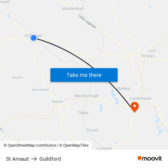 St Arnaud to Guildford map