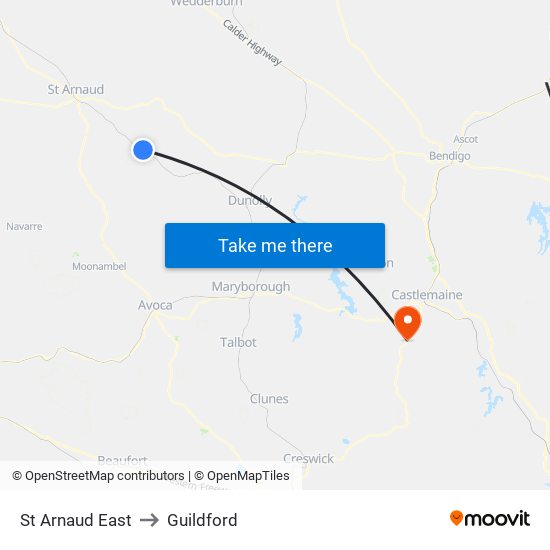 St Arnaud East to Guildford map