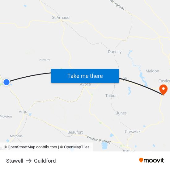 Stawell to Guildford map