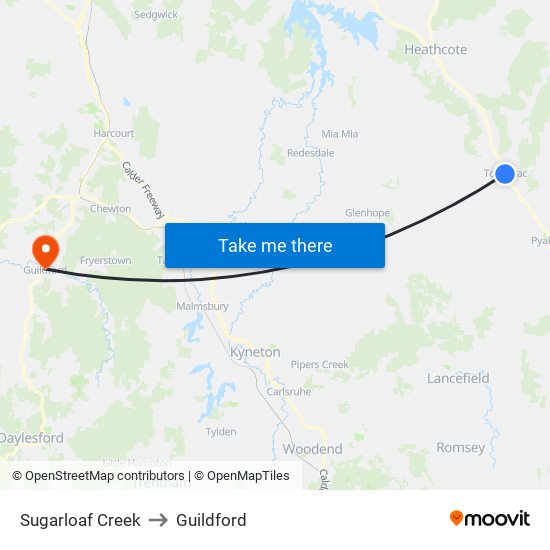 Sugarloaf Creek to Guildford map