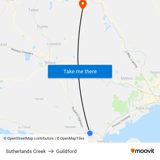 Sutherlands Creek to Guildford map