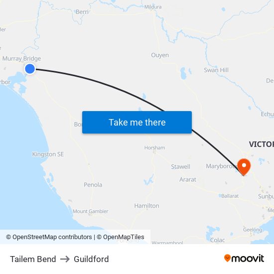 Tailem Bend to Guildford map