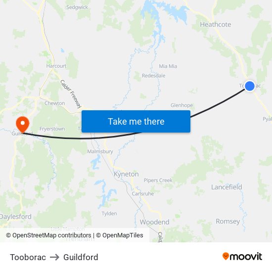 Tooborac to Guildford map