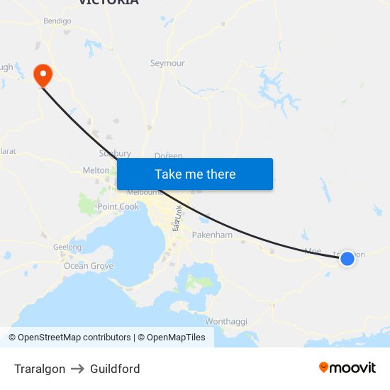 Traralgon to Guildford map