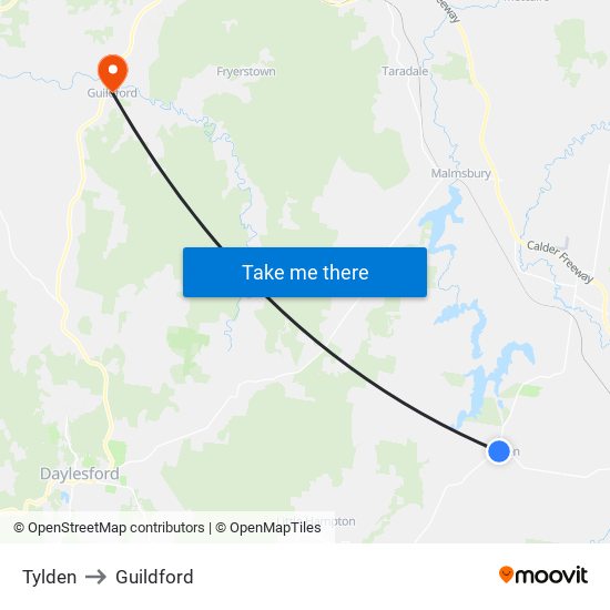 Tylden to Guildford map