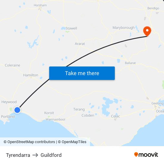 Tyrendarra to Guildford map