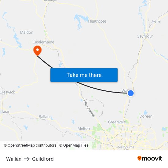 Wallan to Guildford map