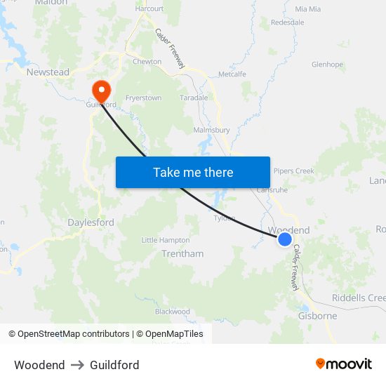 Woodend to Guildford map