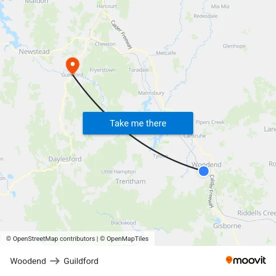 Woodend to Guildford map