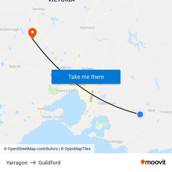 Yarragon to Guildford map