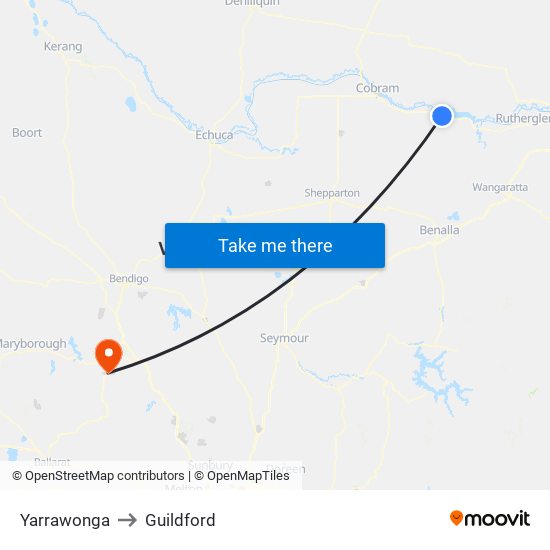 Yarrawonga to Guildford map