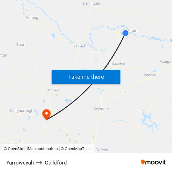 Yarroweyah to Guildford map