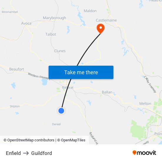 Enfield to Guildford map