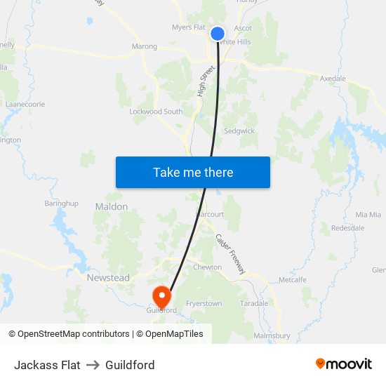 Jackass Flat to Guildford map