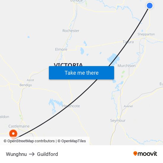 Wunghnu to Guildford map